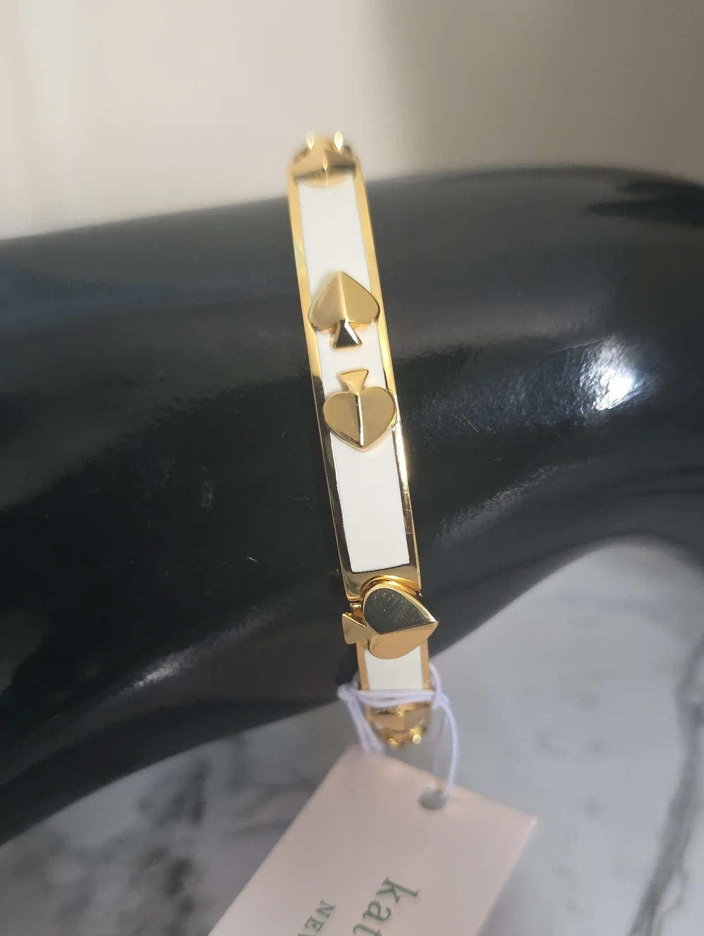 Kate spade Gold-Tone & White Enamel Spade Accent Bangle Bracelet